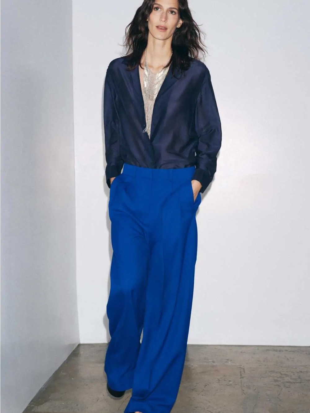 Zara Wide-Leg Trousers in Bright Blue